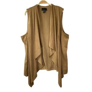 Cynthia Rowley Faux Suede Waterfall Cardigan Vest Women 3X Caramel Lagenlook